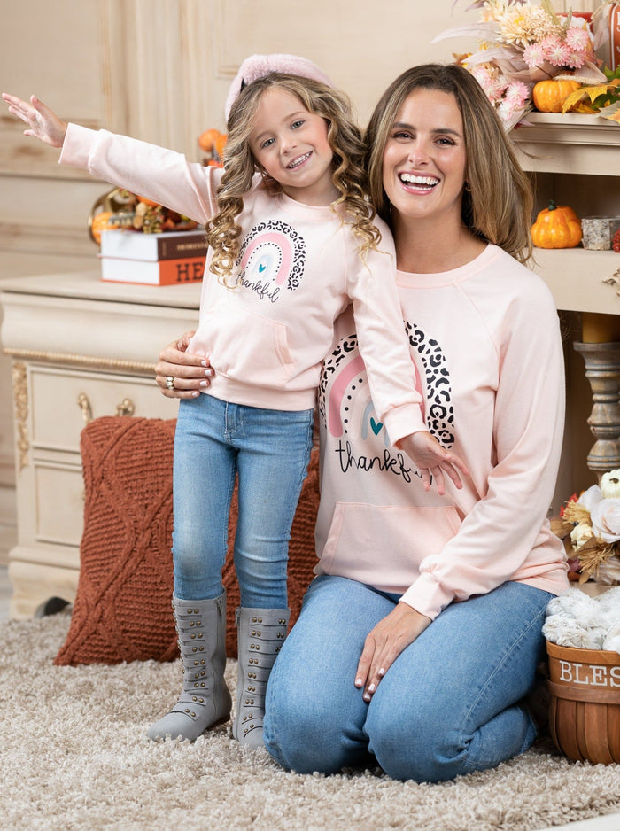Mommy and Me Fall Thankful Rainbow Pouch Pullover - Mia Belle Girls