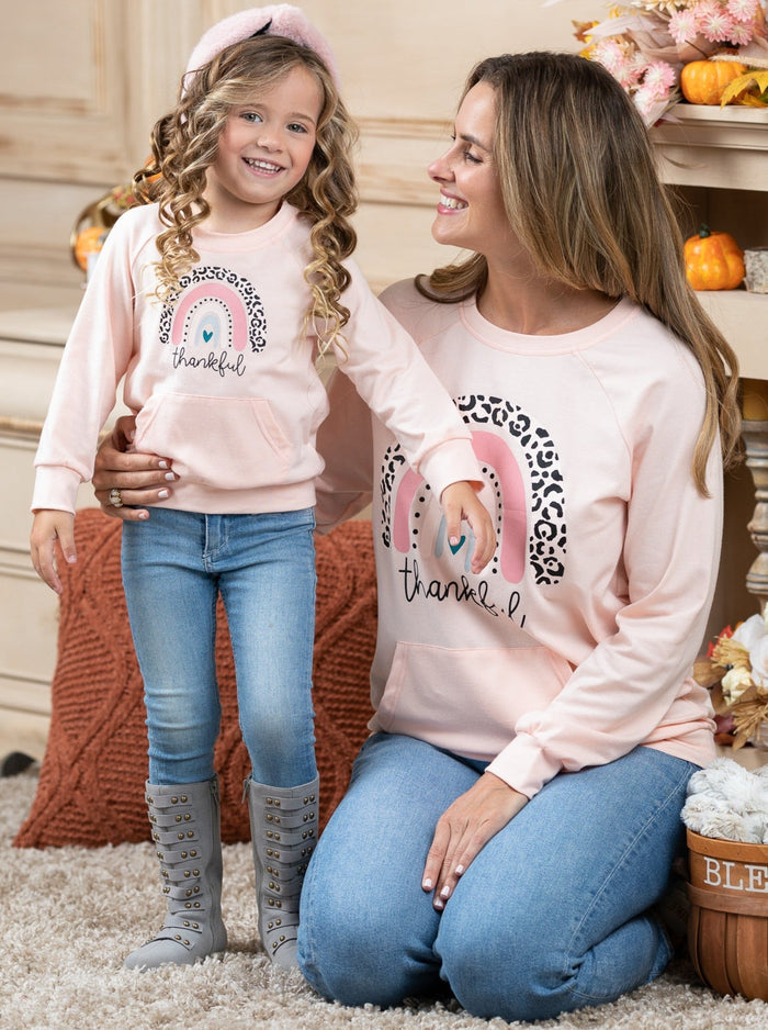 Mommy and Me Fall Thankful Rainbow Pouch Pullover - Mia Belle Girls
