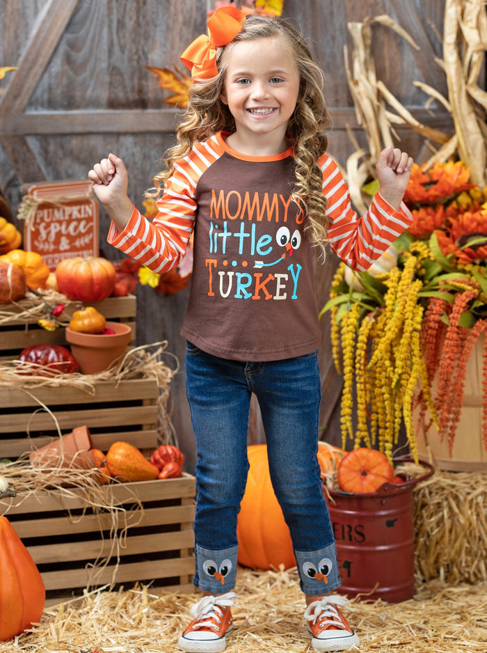 Kids Thanksgiving Outfits | Mommy's Little Turkey Cuffed Jeans Set