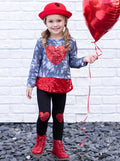 Kids Valentine's Clothes | Heart Sequin Colorblock Top & Legging Set