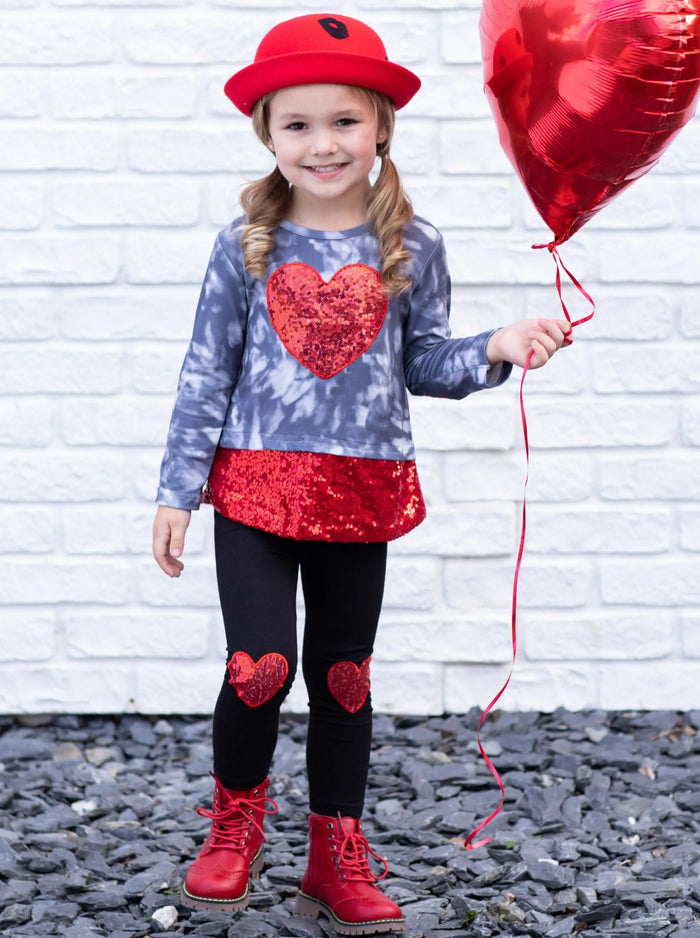 Kids Valentine's Clothes | Heart Sequin Colorblock Top & Legging Set