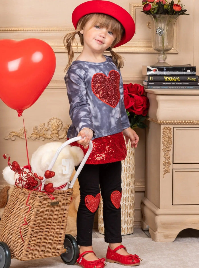 Kids Valentine's Clothes | Heart Sequin Colorblock Top & Legging Set