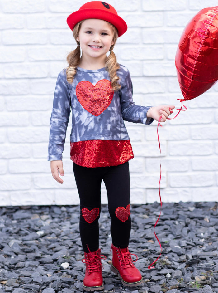 Kids Valentine's Clothes | Heart Sequin Colorblock Top & Legging Set