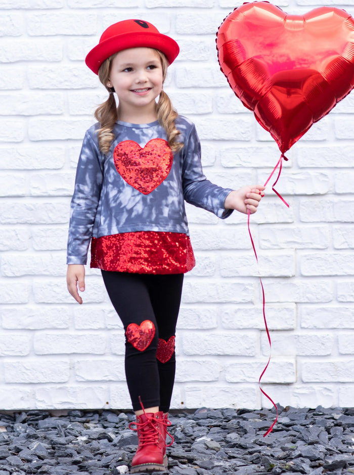 Kids Valentine's Clothes | Heart Sequin Colorblock Top & Legging Set