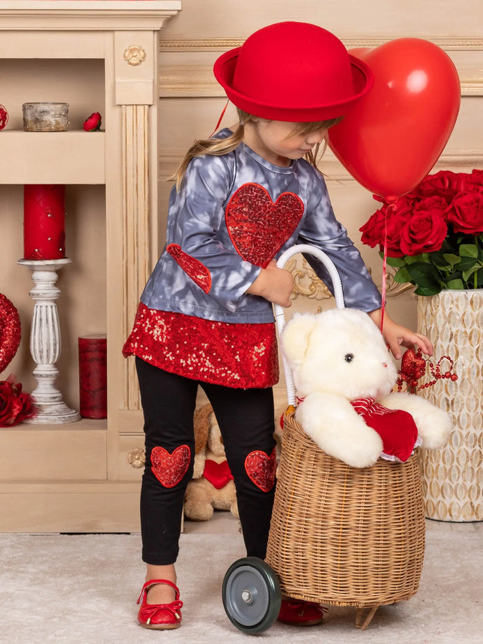Kids Valentine's Clothes | Heart Sequin Colorblock Top & Legging Set