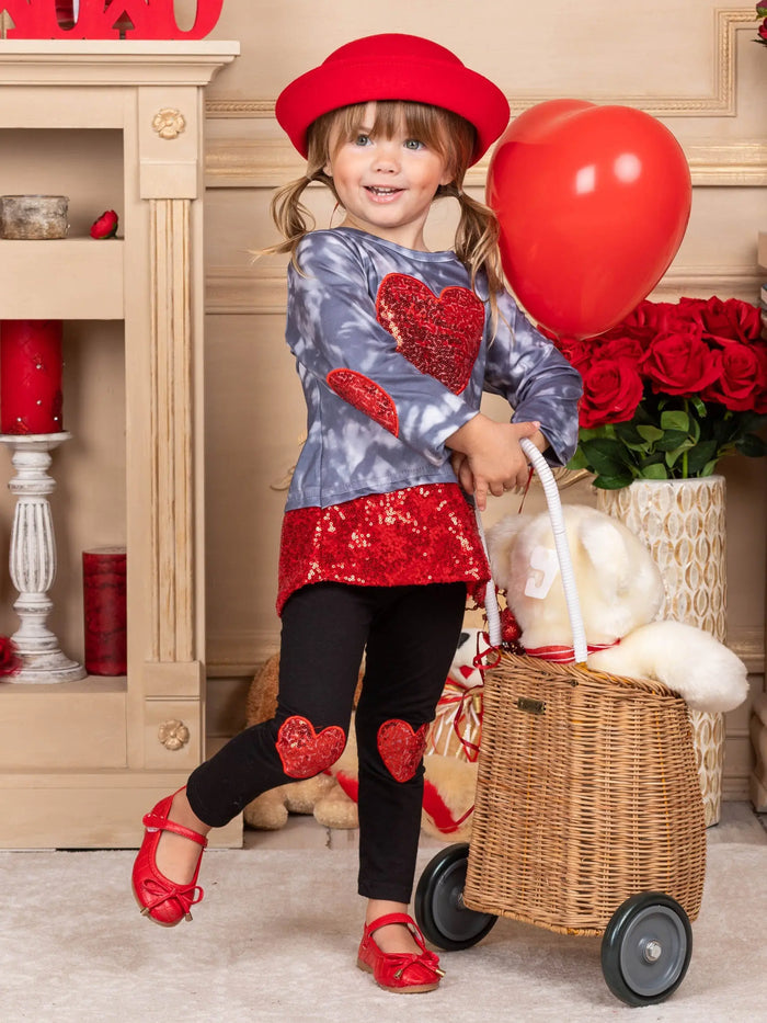 Kids Valentine's Clothes | Heart Sequin Colorblock Top & Legging Set