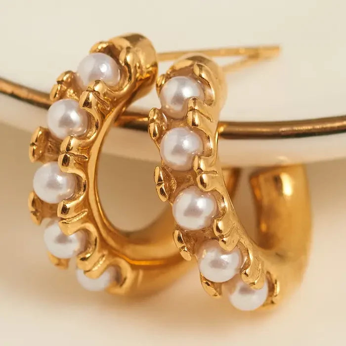 Narelle Pearl C-Hoop Waterproof Earrings