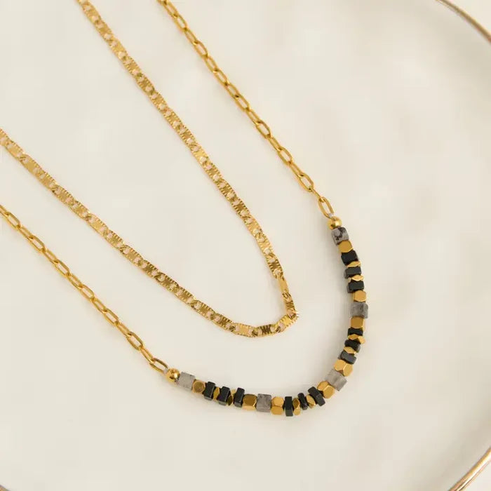 Narelle Waterproof Genuine Apatite & Agate Double Row Beaded Dainty Necklace