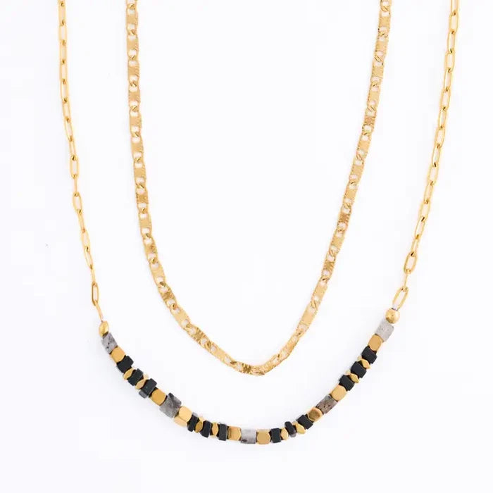 Narelle Waterproof Genuine Apatite & Agate Double Row Beaded Dainty Necklace