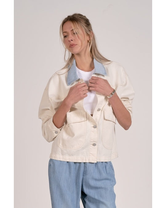 Natural Denim Jacket with Blue Collar