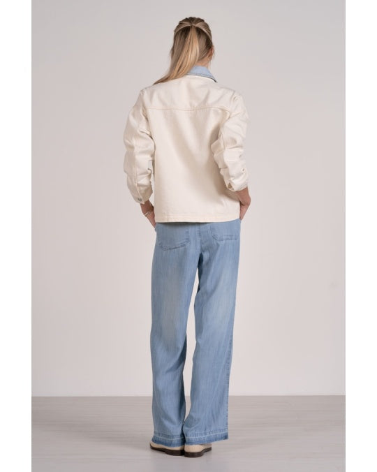 Natural Denim Jacket with Blue Collar