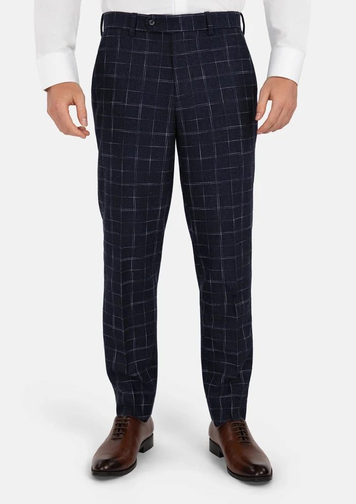 Navy Flannel Windowpane Pants - SARTORO