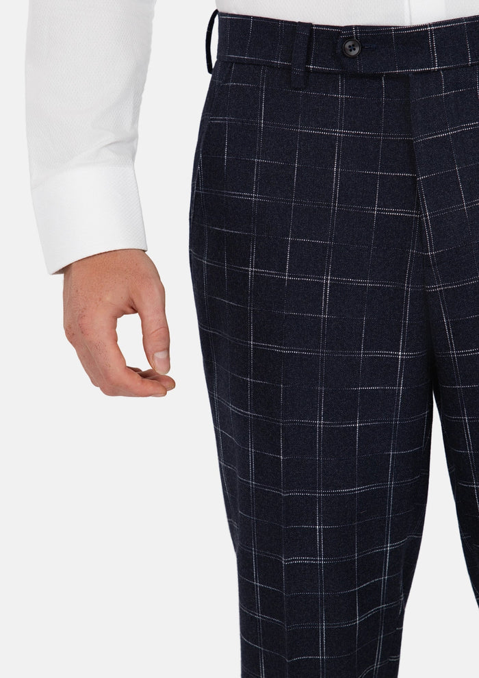 Navy Flannel Windowpane Pants - SARTORO