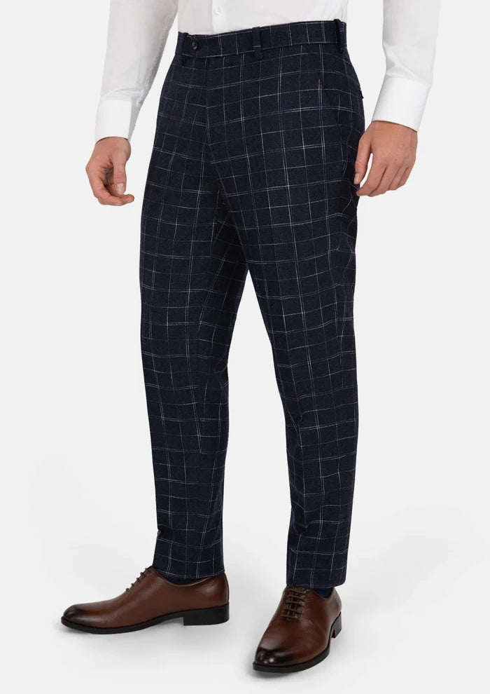 Navy Flannel Windowpane Pants - SARTORO