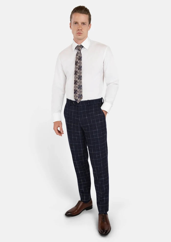 Navy Flannel Windowpane Pants - SARTORO