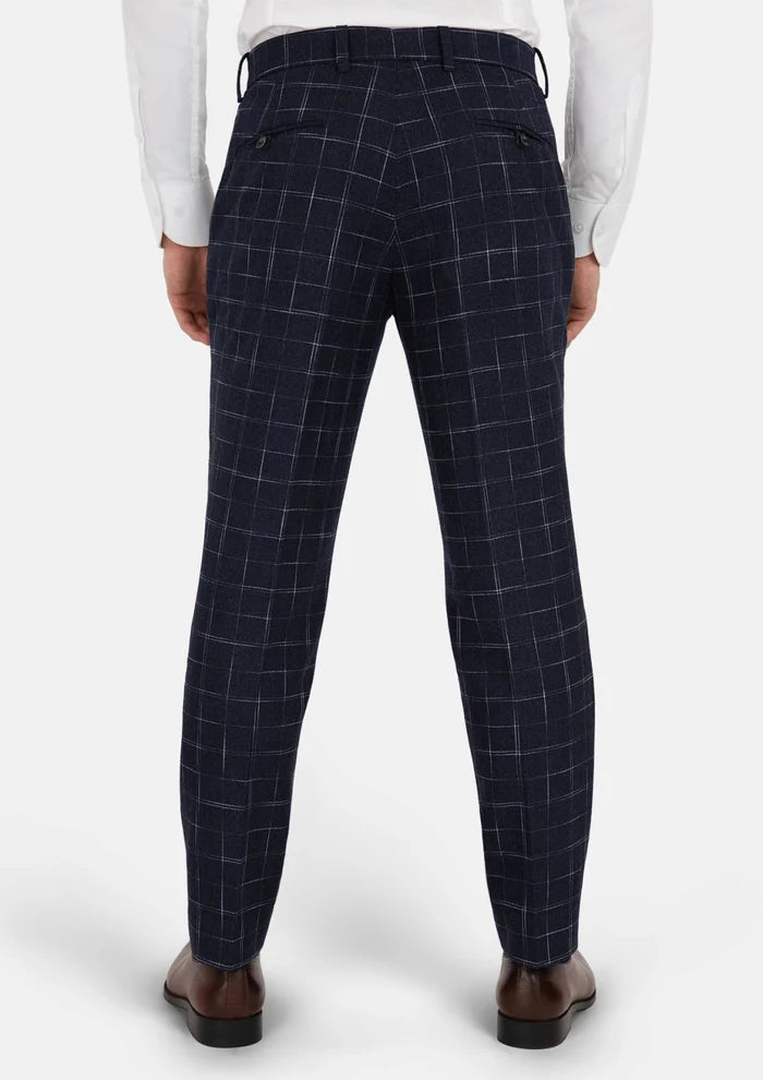 Navy Flannel Windowpane Pants - SARTORO
