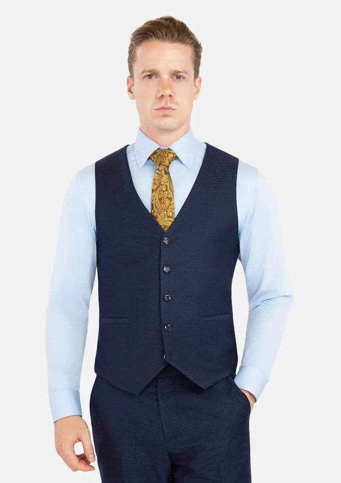 Navy Microcheck Vest - SARTORO