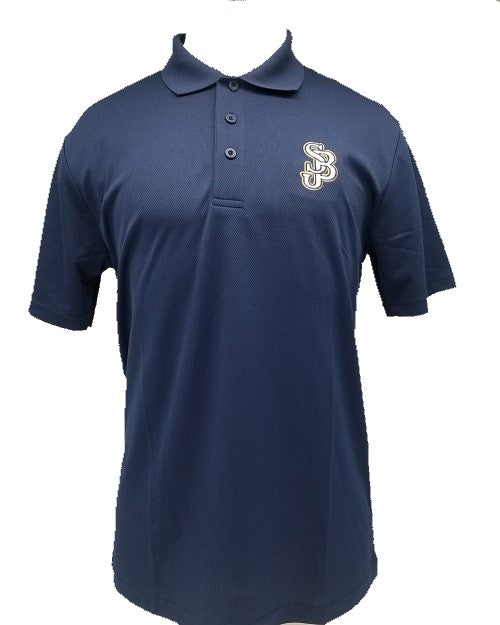 NAVY PERFORMANCE POLO SHIRT: SHORT SLEEVE WITH SJB LOGO