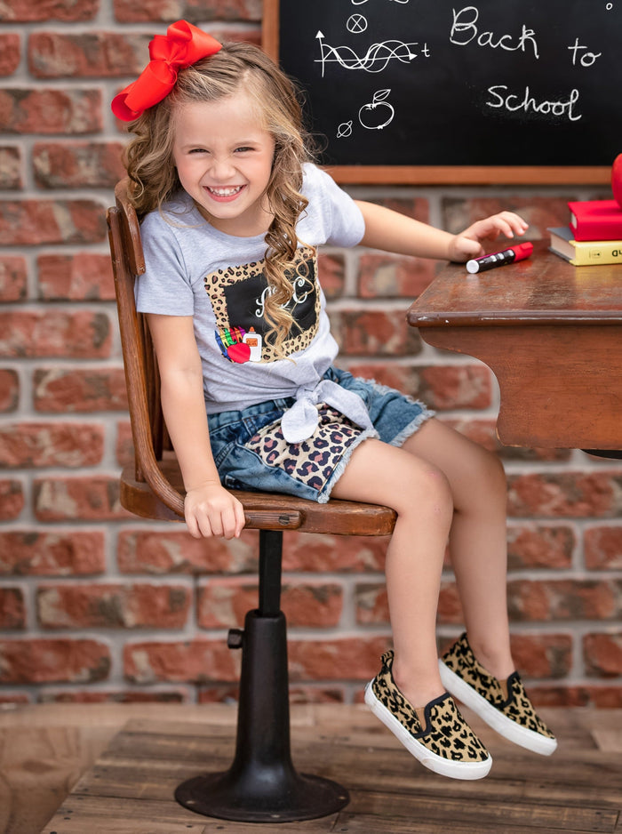 Back To School | ABC Top & Patched Denim Short Set | Mia Belle Girls