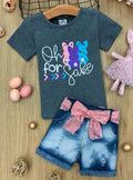 Girls Oh For Bunnies' Sake Top and Denim Short Set - Mia Belle Girls