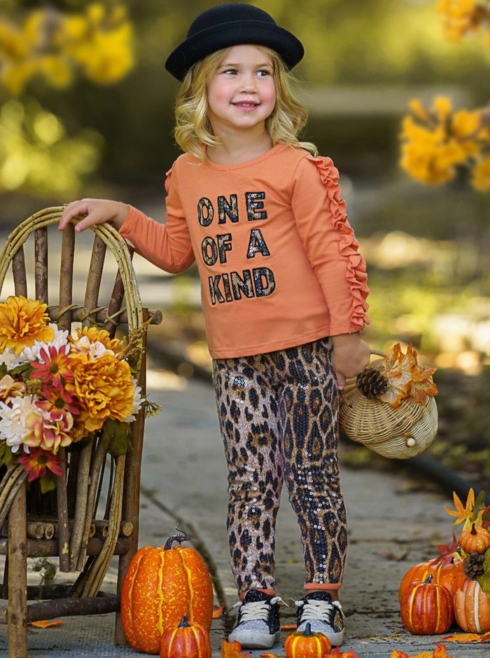 Cute Outfits For Girls | Ruffle Trim Pullover & Sequin Legging Set