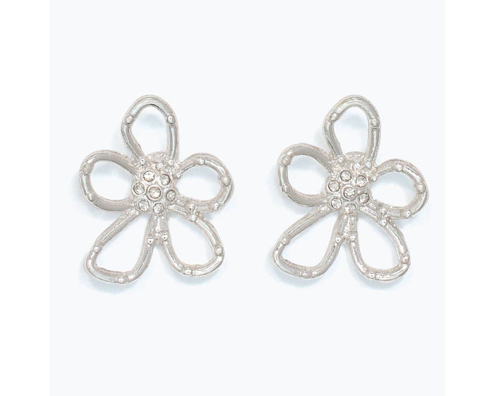 Open Silver Flowers with Crystal Earrings