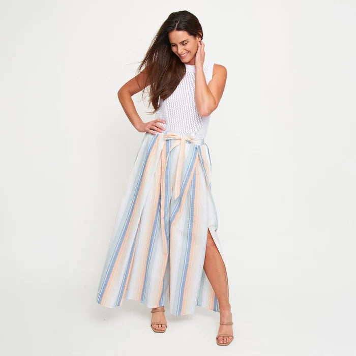 Open Slit Wide Leg Striped Pants