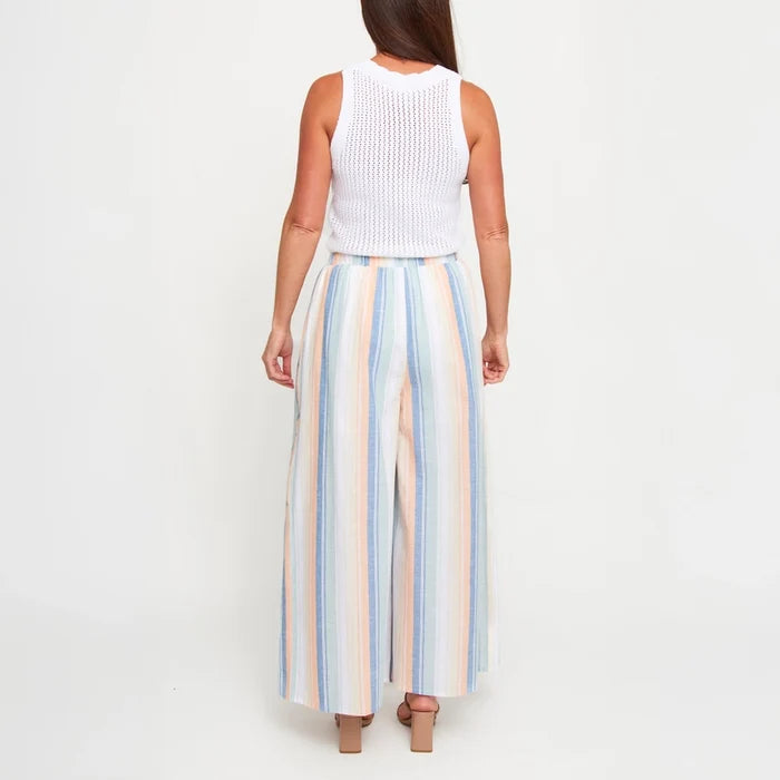 Open Slit Wide Leg Striped Pants