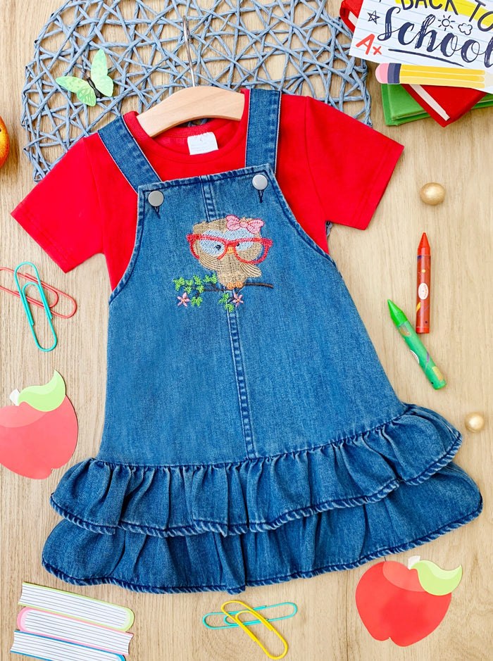 Back To School Dresses | Top & Denim Overall Dress | Mia Belle Girls