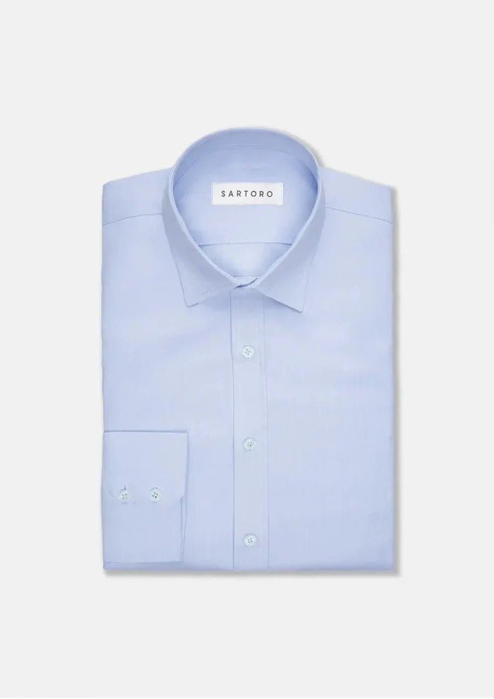 Pale Blue Cotton Broadcloth Shirt - SARTORO