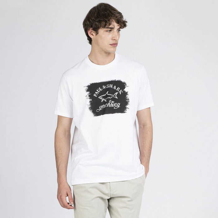 Paul & Shark - Printed Brushed Logo T-Shirt in White - Nigel Clare
