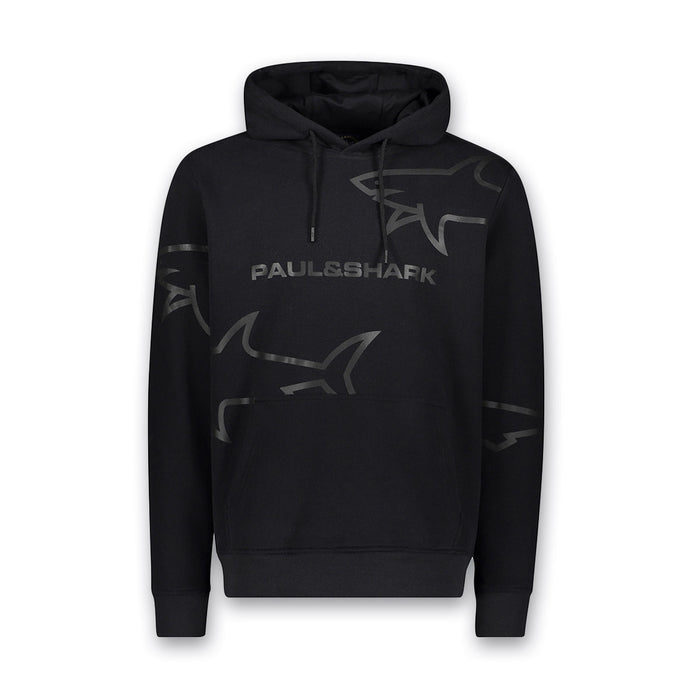Paul & Shark - Shark Print Hoodie in Black - Nigel Clare