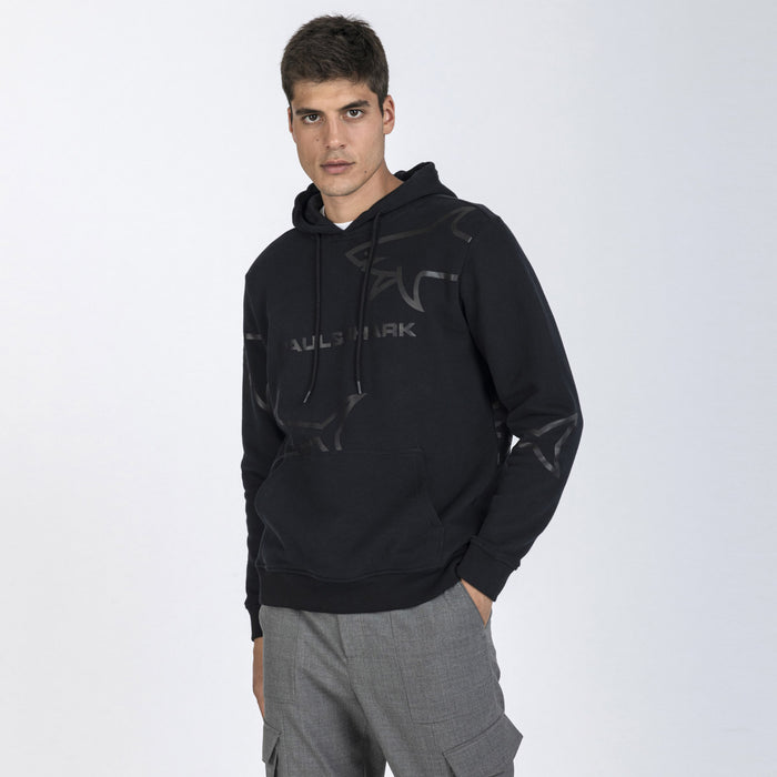 Paul & Shark - Shark Print Hoodie in Black - Nigel Clare