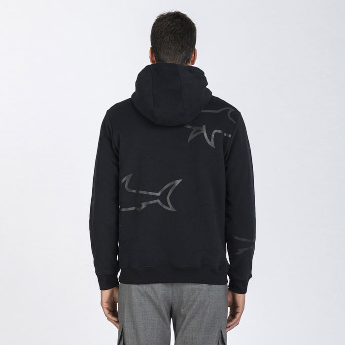 Paul & Shark - Shark Print Hoodie in Black - Nigel Clare