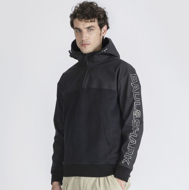 Paul & Shark - Typhoon Reflex Logo 1/4 Zip Hoodie in Black - Nigel Clare