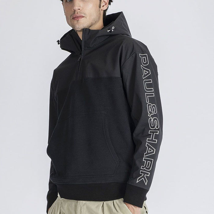Paul & Shark - Typhoon Reflex Logo 1/4 Zip Hoodie in Black - Nigel Clare