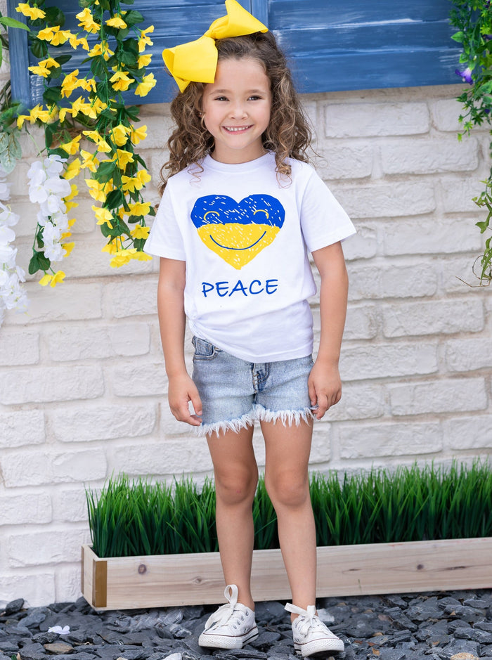Cute Toddler Tops | Little Girls Support Ukraine Short Sleeved Top