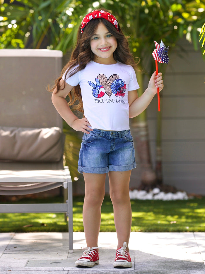 Peace, Love, America Short Sleeve Top Mia Belle Girls