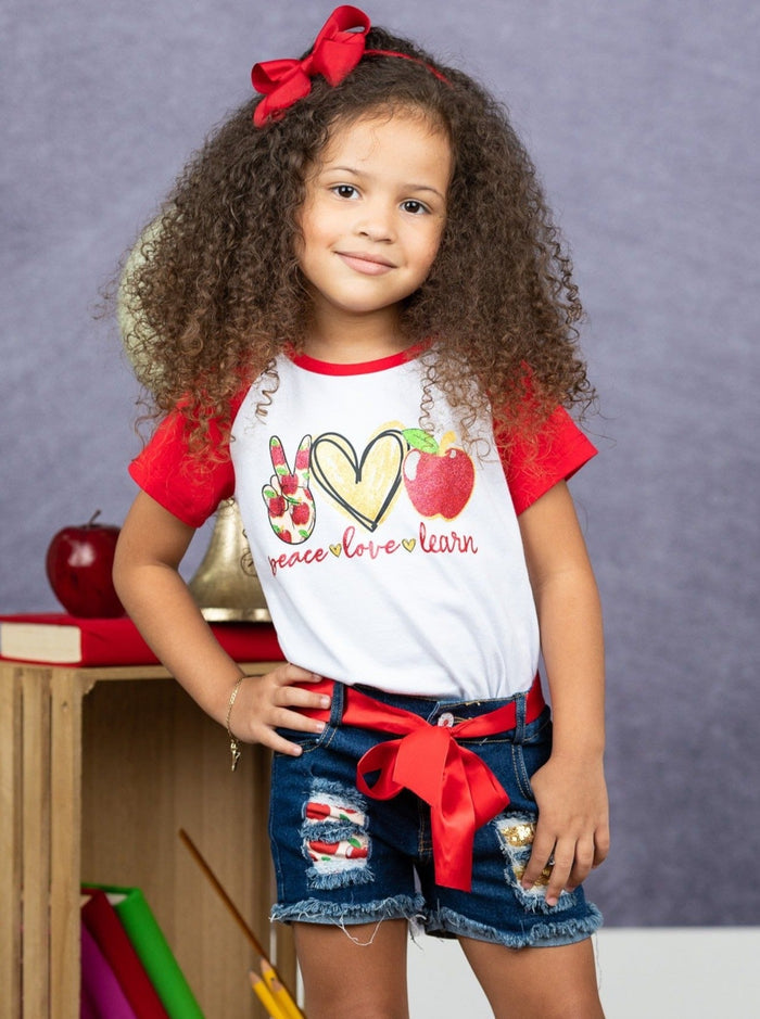 First Day of School | Learn Patched Denim Short Set | Mia Belle Girls