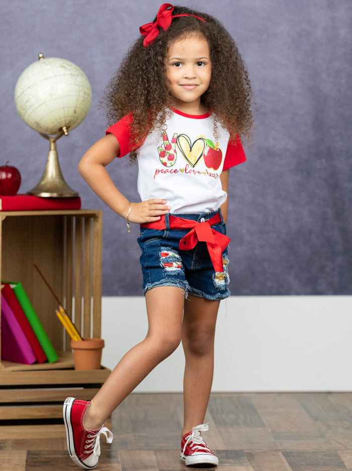 First Day of School | Learn Patched Denim Short Set | Mia Belle Girls