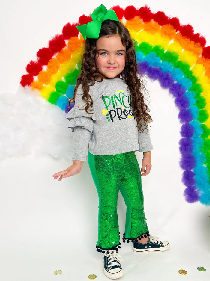 St. Patrick's Day Clothes | Girls Pinch Proof Top & Sequin Pants Set