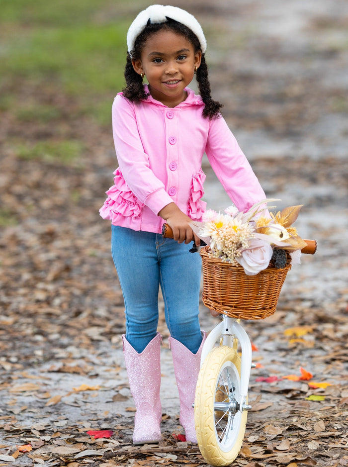 Sweaters & Cardigans | Pink Ruffle Hooded Cardigan | Mia Belle Girls