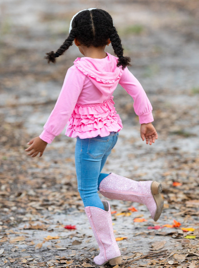 Sweaters & Cardigans | Pink Ruffle Hooded Cardigan | Mia Belle Girls