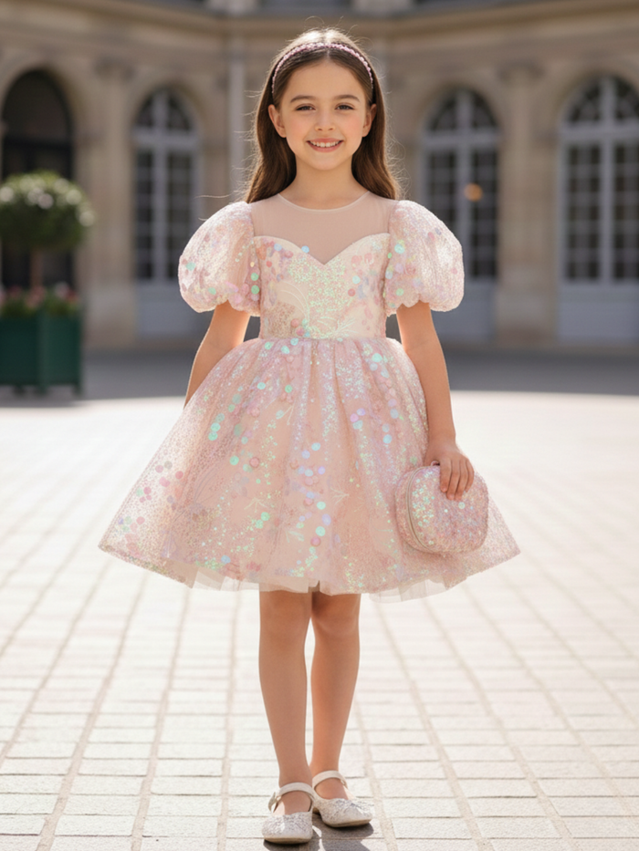 Pink Sequin Magic Mini Special Occasion Dress Mia Belle Girls