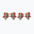 Plaid Bow Crystal Earrings