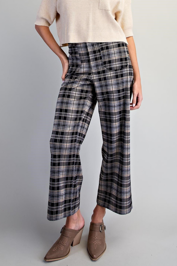 Plaid Patch Pocket Wide Leg Pants