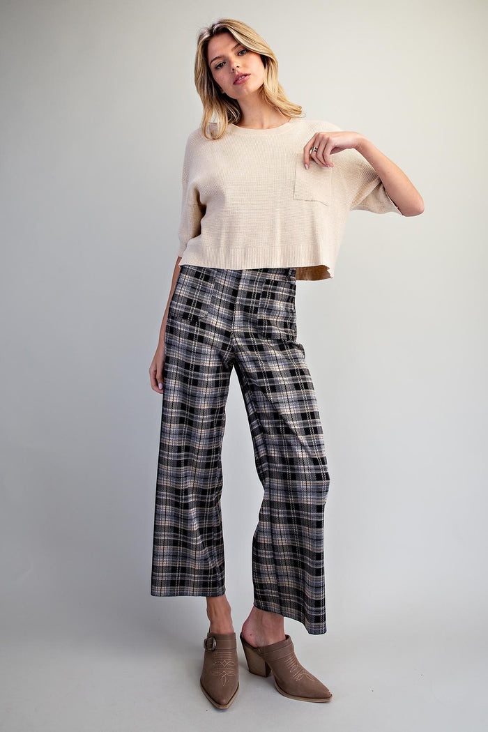 Plaid Patch Pocket Wide Leg Pants