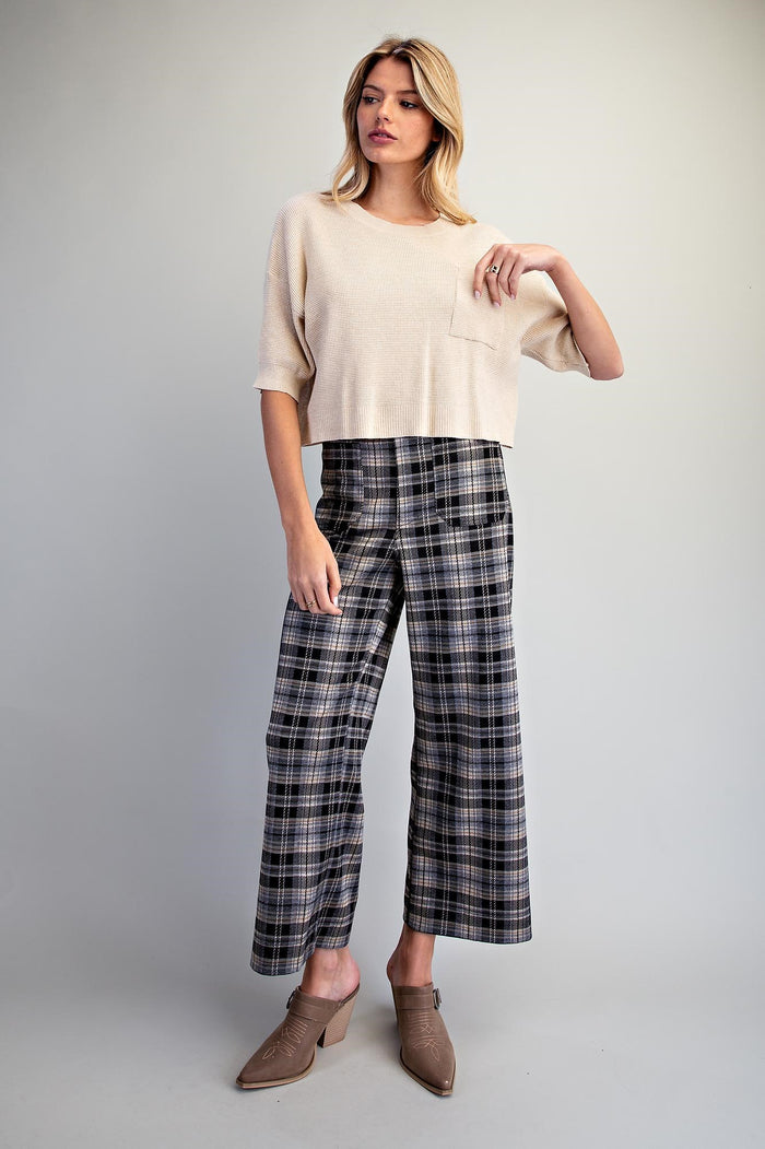 Plaid Patch Pocket Wide Leg Pants
