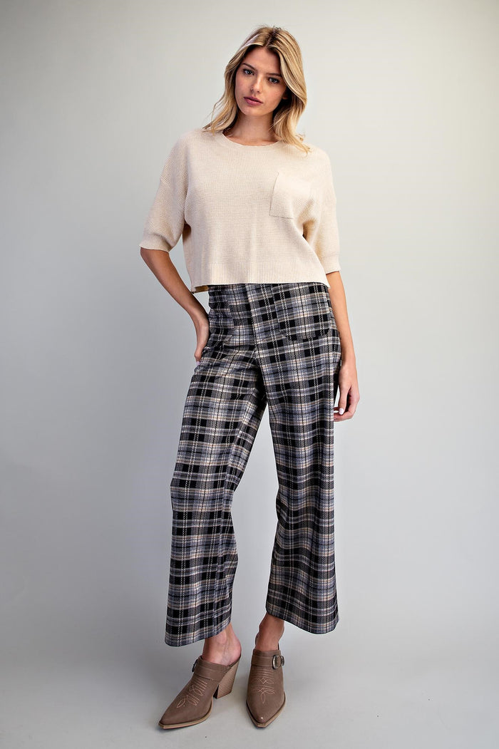 Plaid Patch Pocket Wide Leg Pants