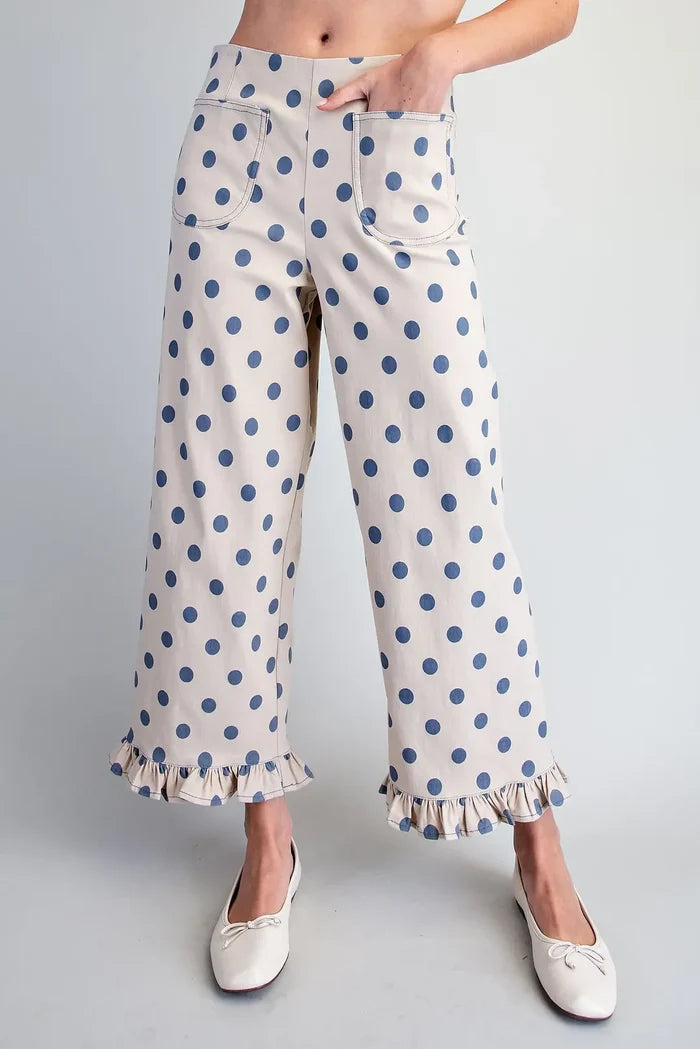 Polka Dot Ruffled Hem Pants